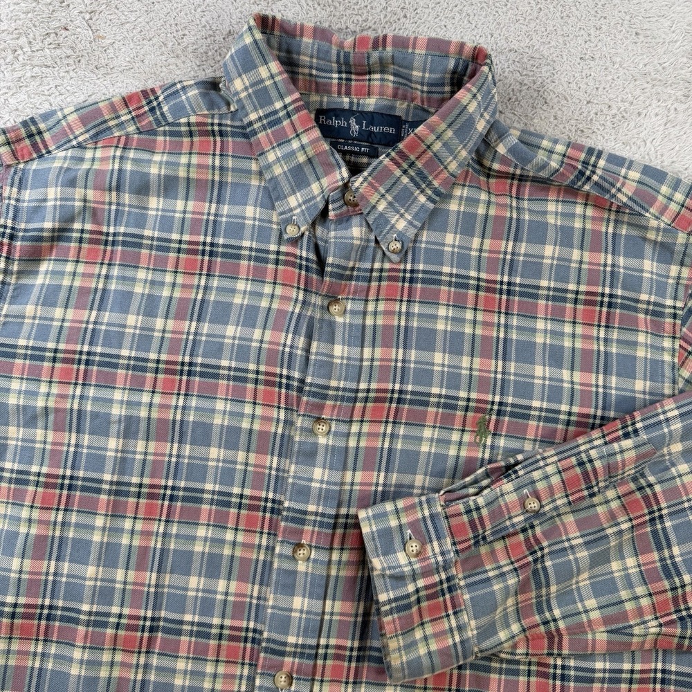 Polo Ralph Lauren Shirt Mens 2XL Plaid Classic Fit Long Sleeve Button Down Pony